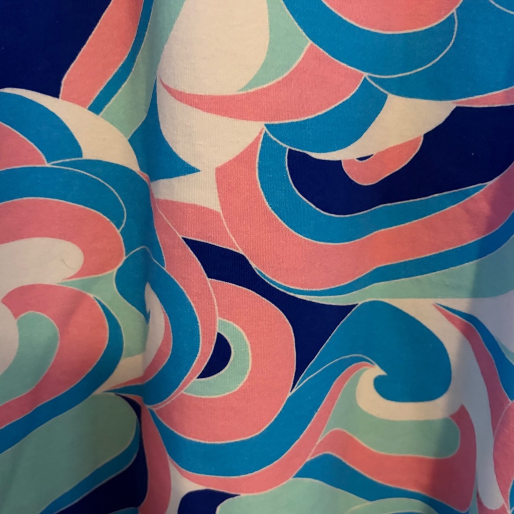 Boston Proper Womens Large Blue Pink Swirl Print Mock Neck Half Zip Shift Dress - Picture 3 of 6